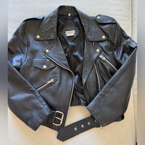 Vintage Bebe Genuine Leather Moto Jacket Cropped with Belt